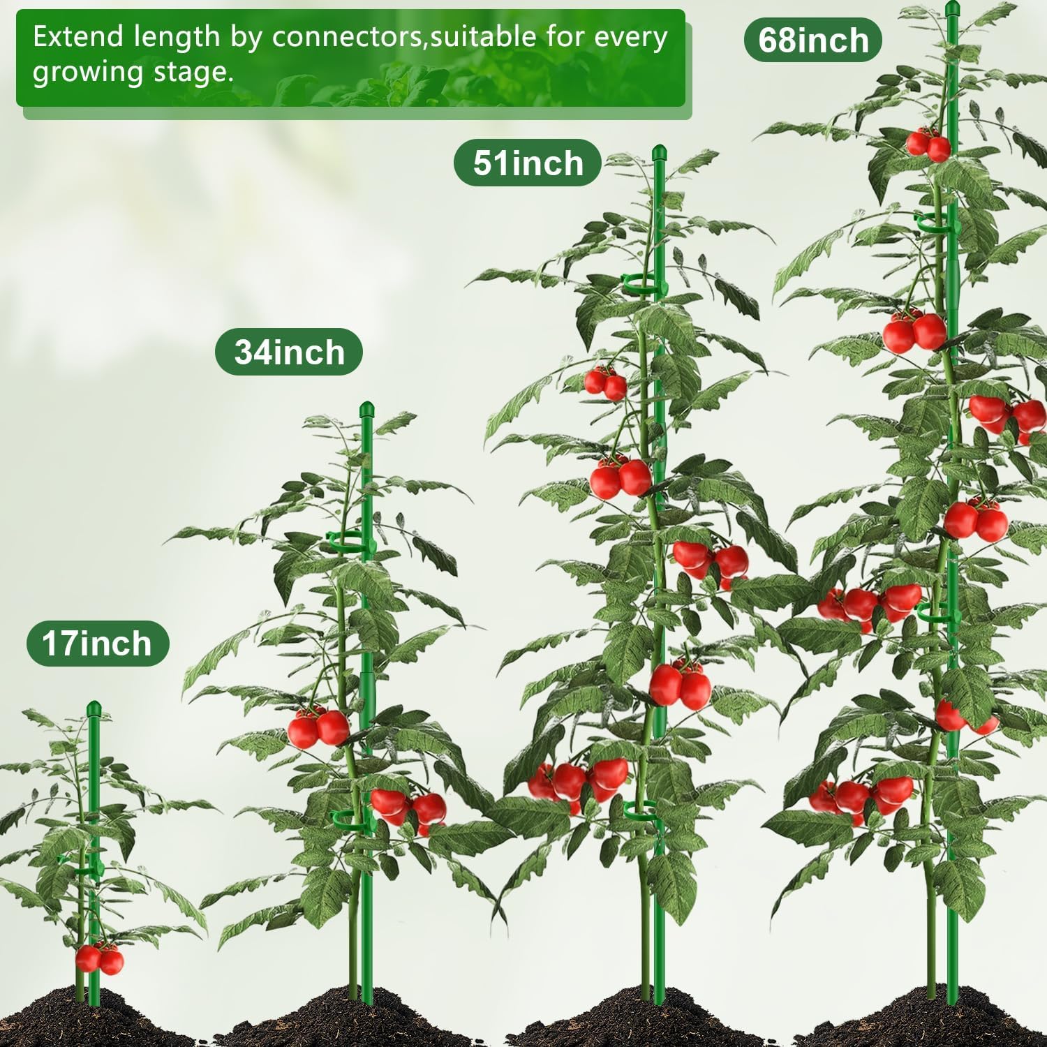 20Pcs Plant Support Stakes 17 inch  Garden Orchid Sticks Extended to 3ft 4ft 5ft Plant Poles with Clips for Indoor Outdoor Potted Tomato Rose Amaryllis Vegetables Comes with 20 Ties - Image 4