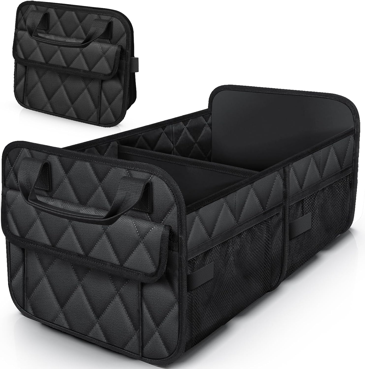 Trunk Organizer for SUV – Foldable & Portable Car Organizers and Storage with 2 Compartments, Large Capacity Car Trunk Organizer Car Accessories for Truck Sedan, Black, 21.7