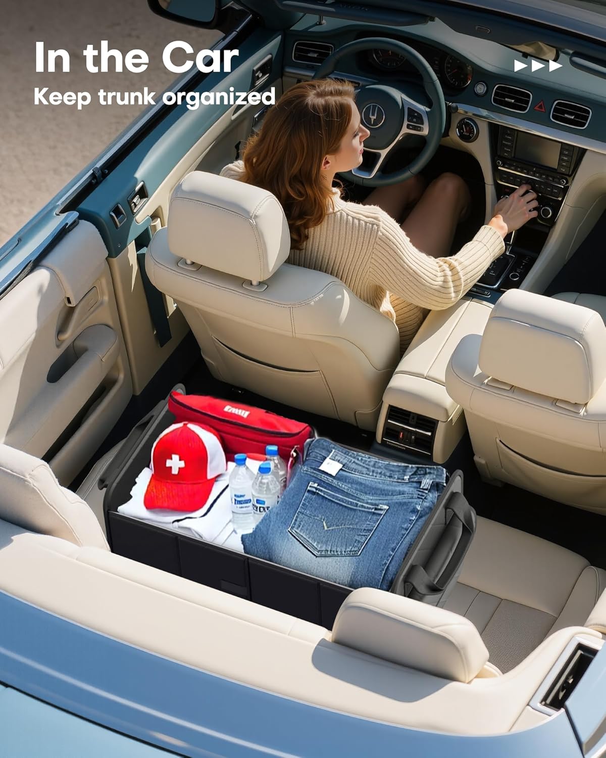 Trunk Organizer for SUV – Foldable & Portable Car Organizers and Storage with 2 Compartments, Large Capacity Car Trunk Organizer Car Accessories for Truck Sedan, Black, 21.7