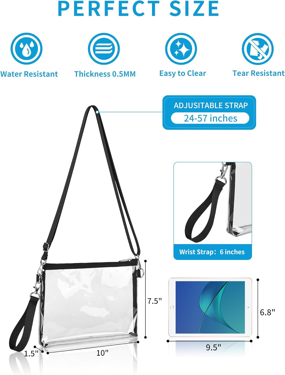 Clear Bag for Stadium Events, Clear Purse with Detachable Strap, Sports fan Handbag Purses for Game Day and Concert - Image 4