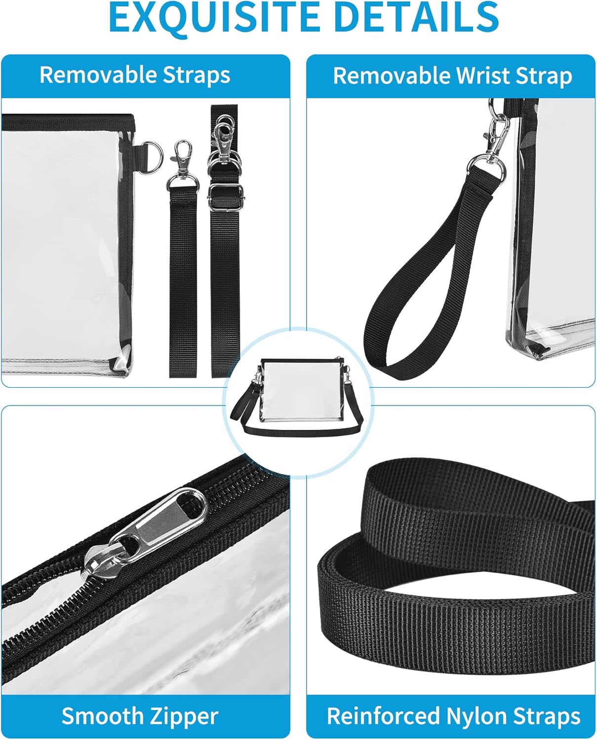 Clear Bag for Stadium Events, Clear Purse with Detachable Strap, Sports fan Handbag Purses for Game Day and Concert - Image 6