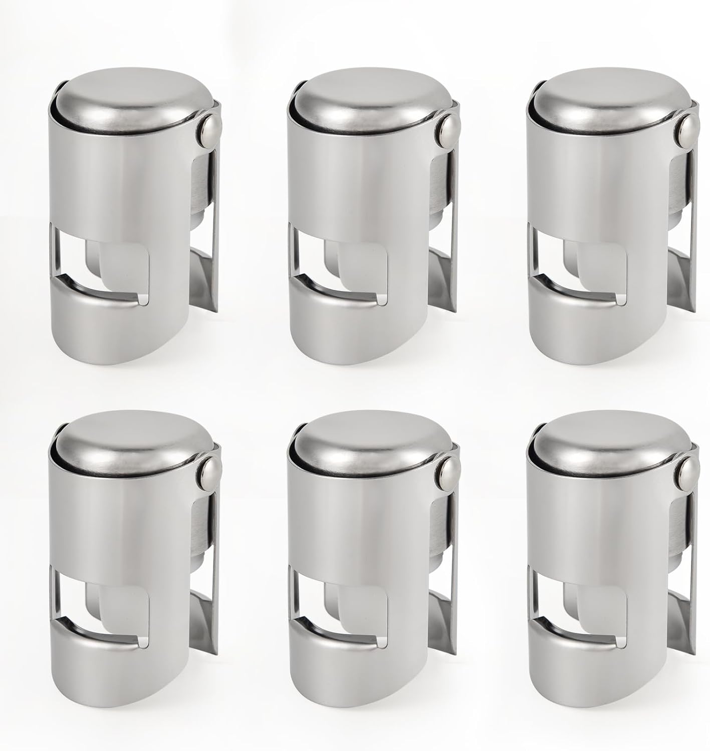 Pack of 6 Stainless Steel Champagne Stoppers, Prosecco, Sparkling Wine Bottle Stopper, Cork - Image 1