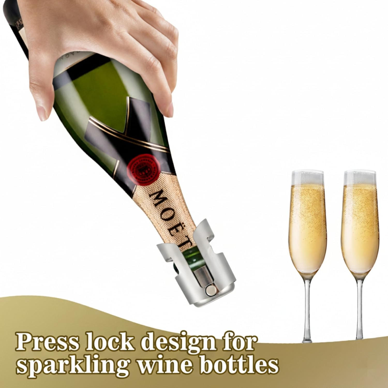 Pack of 6 Stainless Steel Champagne Stoppers, Prosecco, Sparkling Wine Bottle Stopper, Cork - Image 2