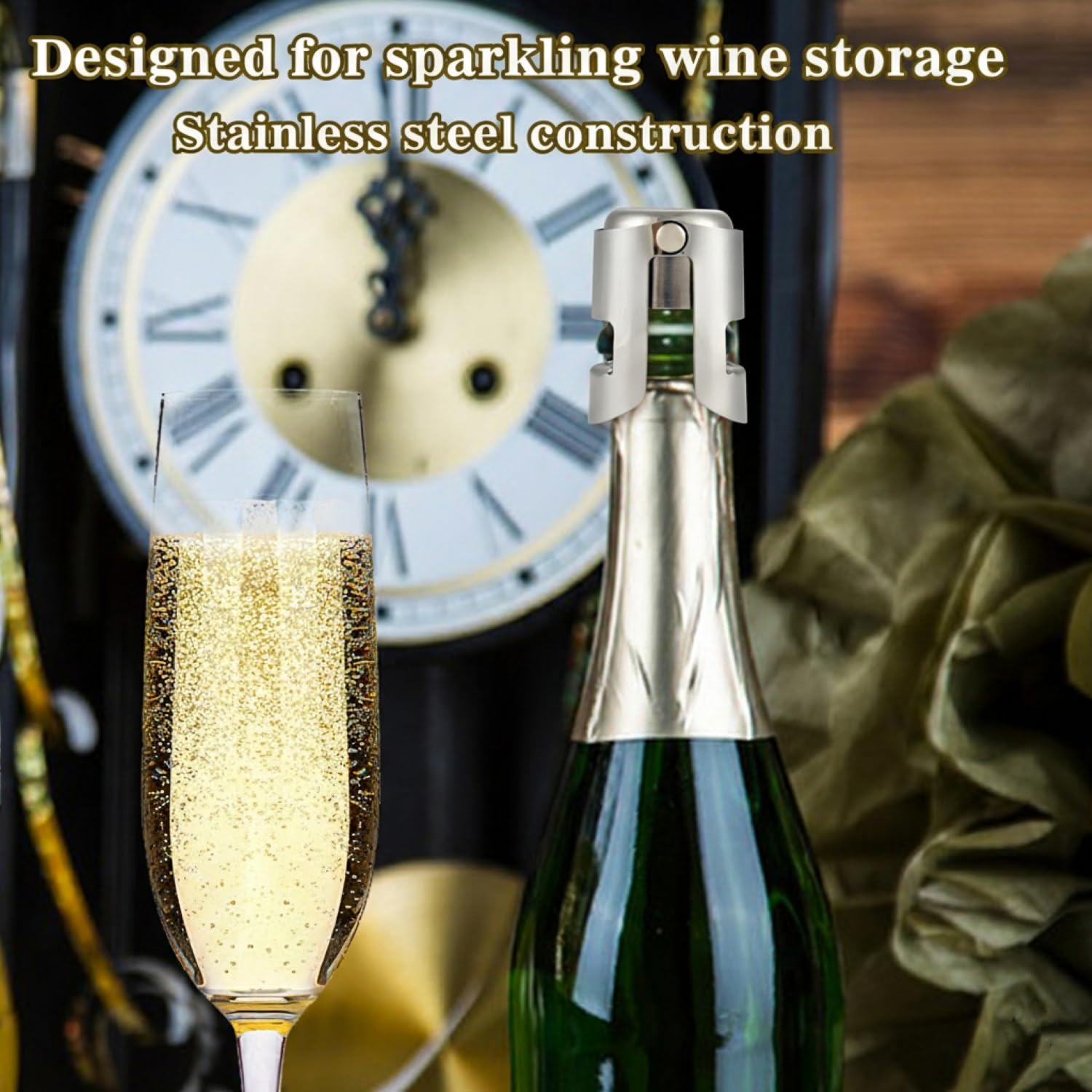 Pack of 6 Stainless Steel Champagne Stoppers, Prosecco, Sparkling Wine Bottle Stopper, Cork - Image 8