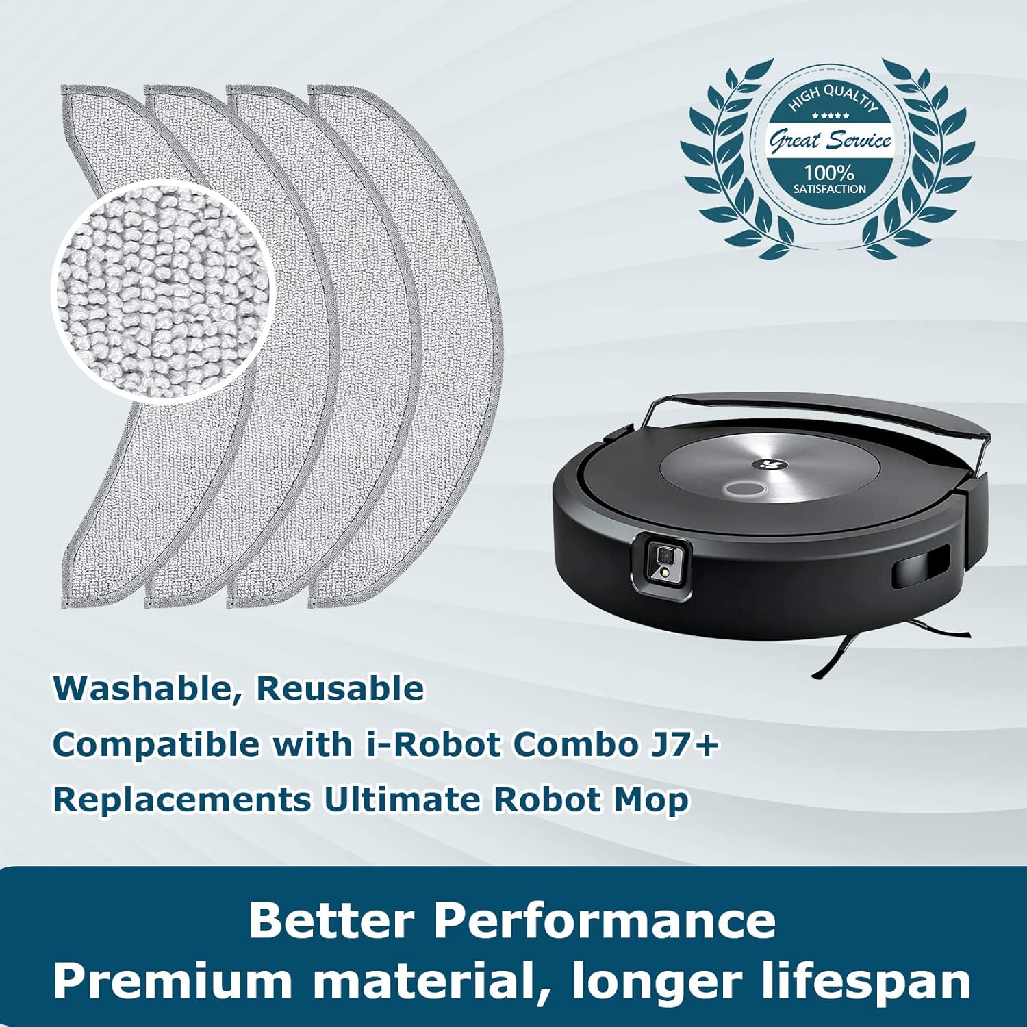 4 Pack Replacement Mop Pads for i-Robot Roomba Combo j7+/ j9+ Accessories, Microfiber Washable Mopping Pad for iRobot Roomba Combo j7+/ j9+ Robot Vacuum and Mop (Not fits for Roomba j7/ j7+/ j9+) - Image 7