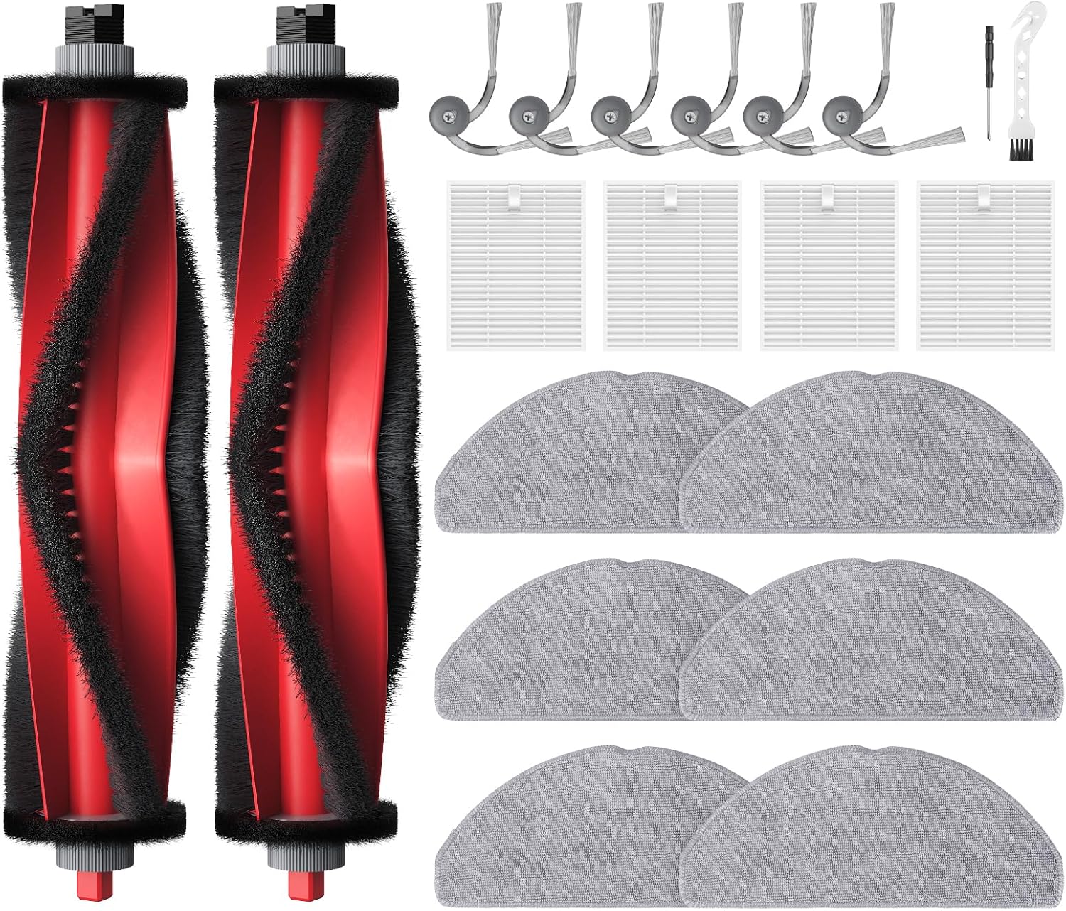 Replacement Parts Accessories Compatible with Roborock Q7 M5+/ Q7 M5/ Q7 L5/ Q7 L5+ Robot Vacuum Cleaner, 2 Roller Brushes, 6 Mop Pads, 6 Side Brush, 4 Filters, 1 Cleaning Brush & 1 screwdriver - Image 1