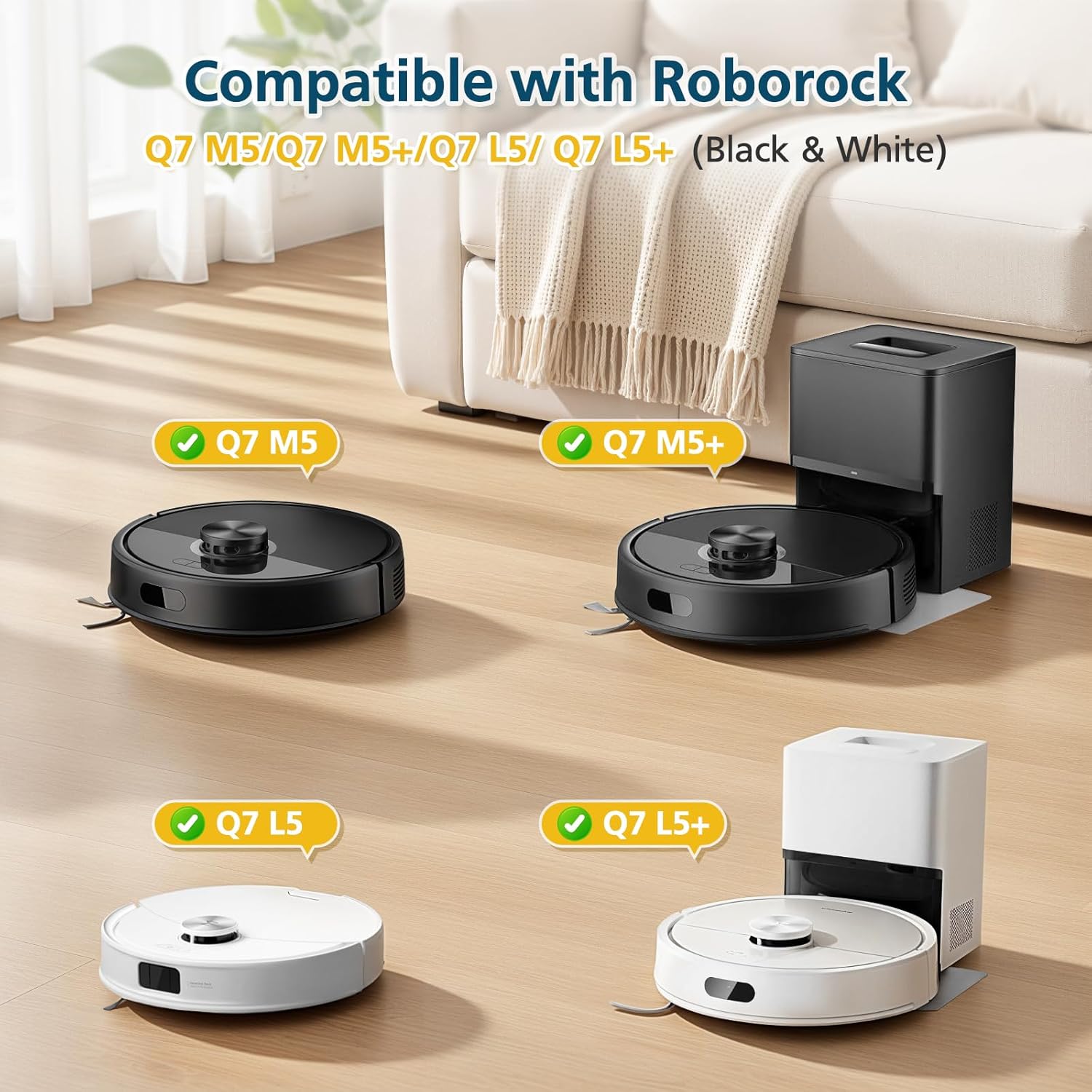 Replacement Parts Accessories Compatible with Roborock Q7 M5+/ Q7 M5/ Q7 L5/ Q7 L5+ Robot Vacuum Cleaner, 2 Roller Brushes, 6 Mop Pads, 6 Side Brush, 4 Filters, 1 Cleaning Brush & 1 screwdriver - Image 2