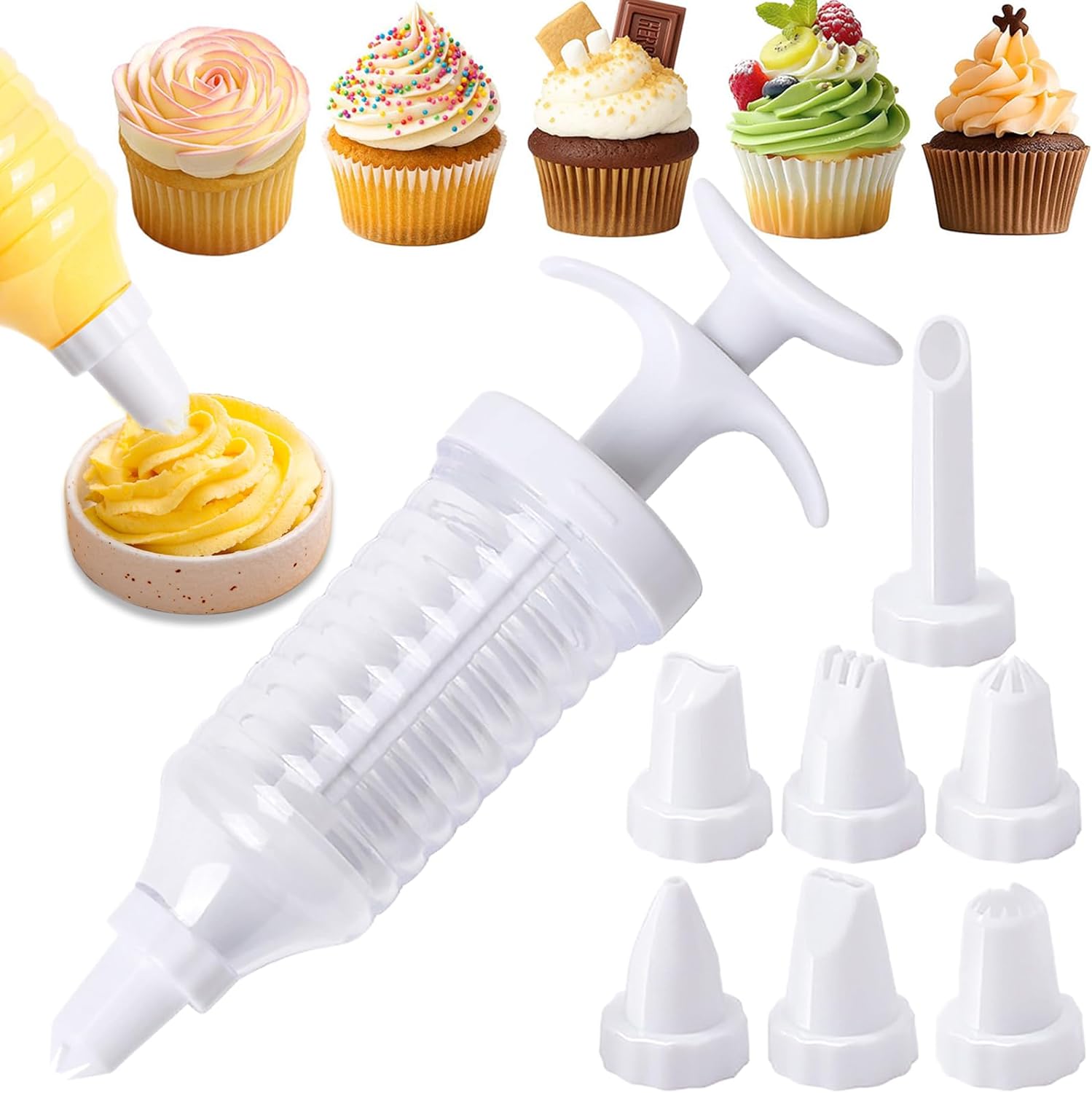 Cake Decorating Gun, Cupcake Icing Piping Kit, Cake Decorating Kit with 8 Piping Tips, Cupcake Injector/Decorating Icing Set, White - Image 1