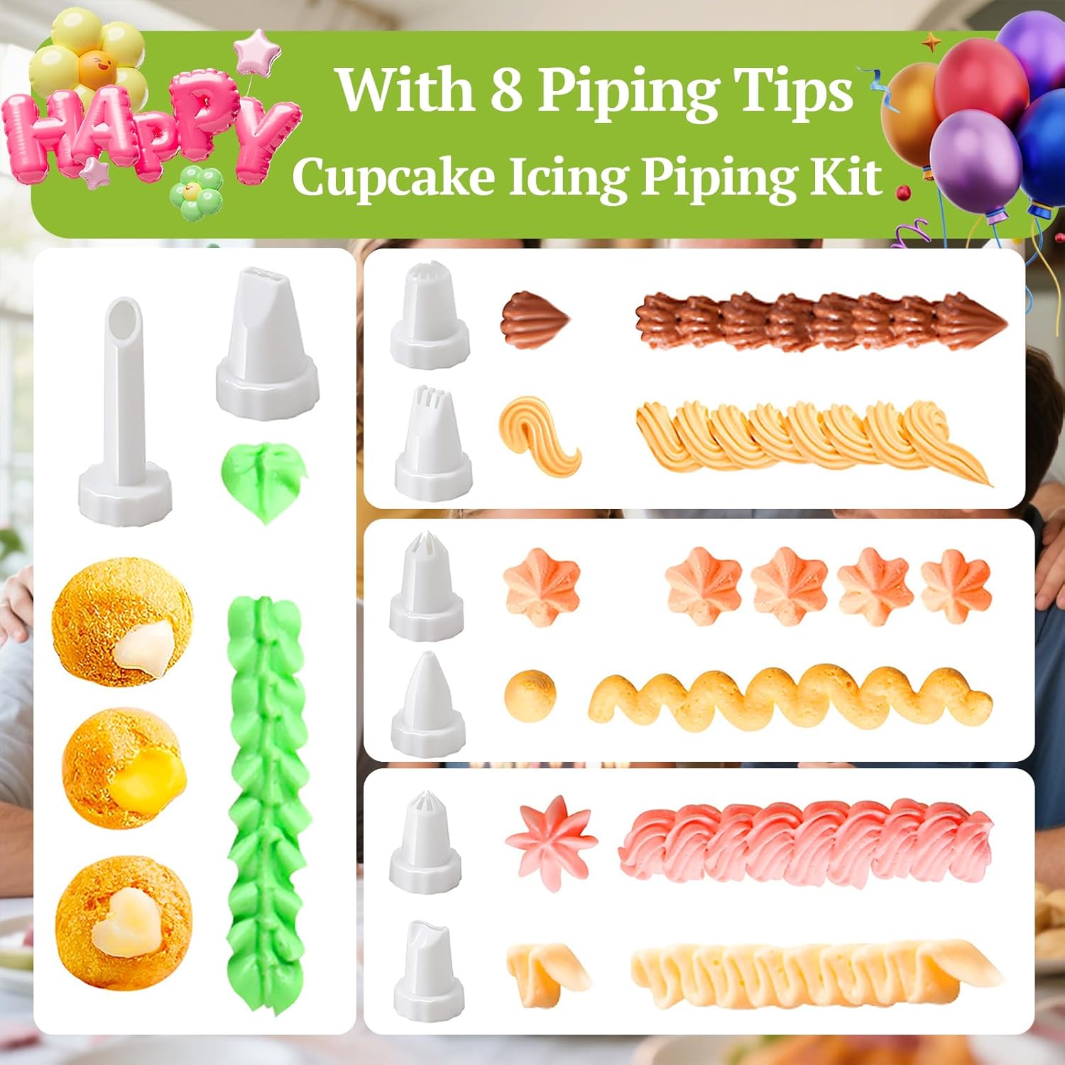 Cake Decorating Gun, Cupcake Icing Piping Kit, Cake Decorating Kit with 8 Piping Tips, Cupcake Injector/Decorating Icing Set, White - Image 4