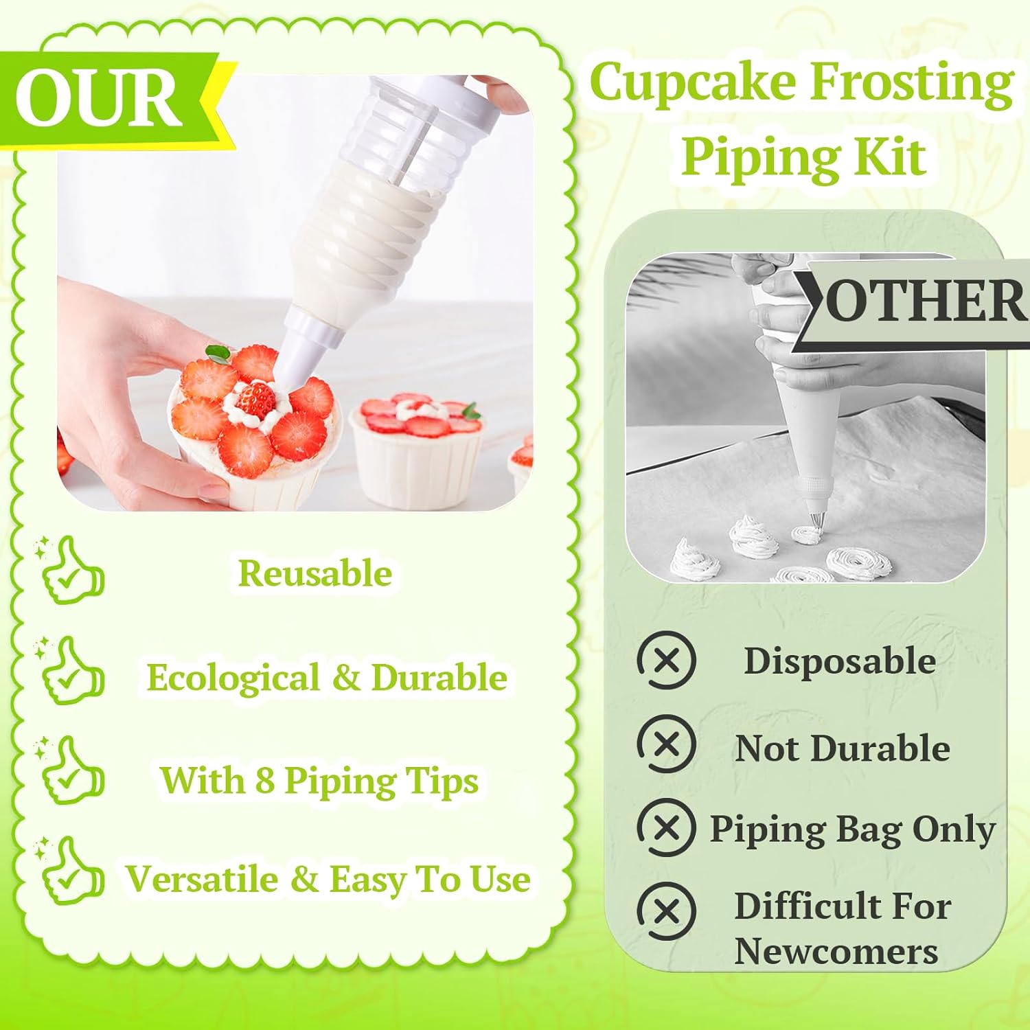 Cake Decorating Gun, Cupcake Icing Piping Kit, Cake Decorating Kit with 8 Piping Tips, Cupcake Injector/Decorating Icing Set, White - Image 5