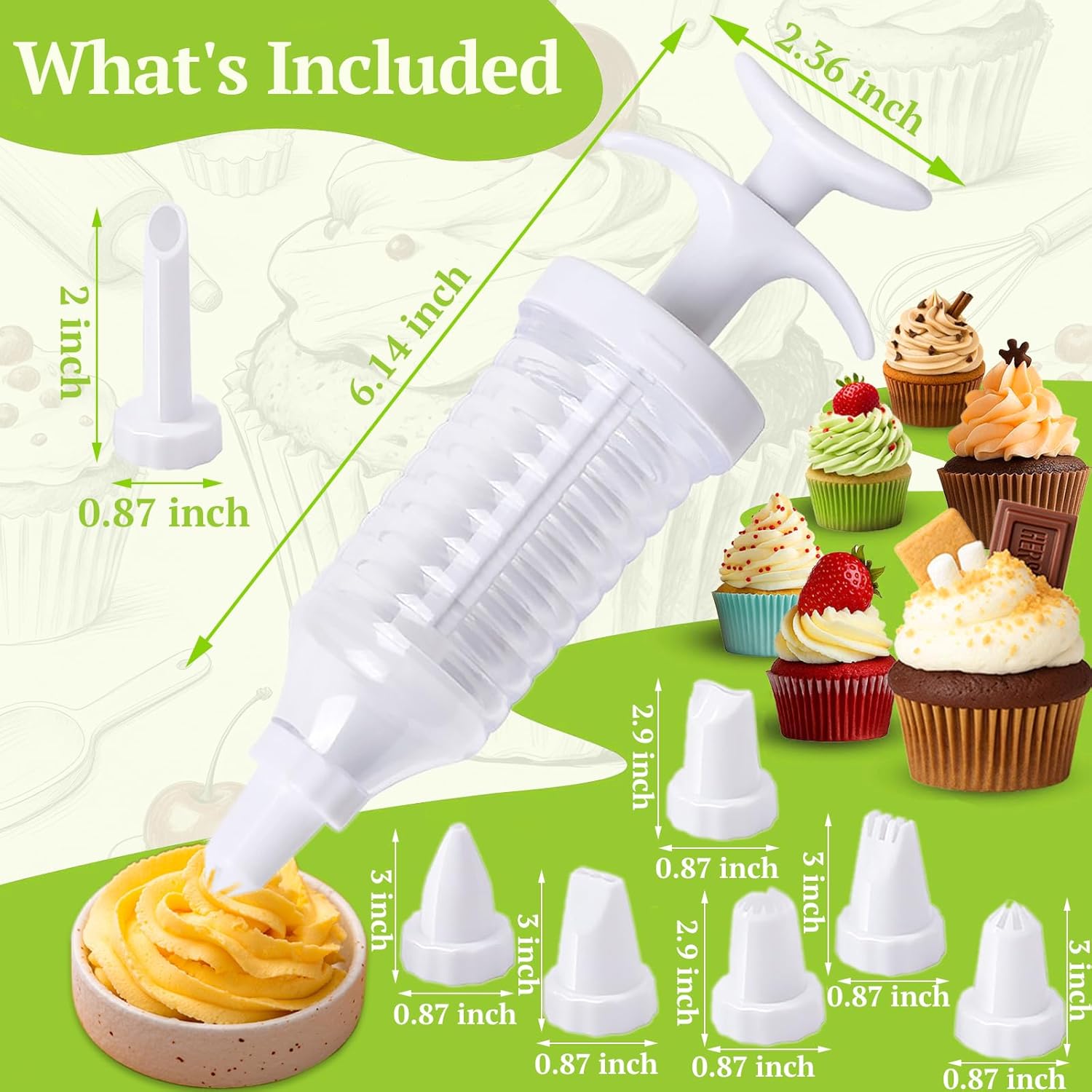 Cake Decorating Gun, Cupcake Icing Piping Kit, Cake Decorating Kit with 8 Piping Tips, Cupcake Injector/Decorating Icing Set, White - Image 6