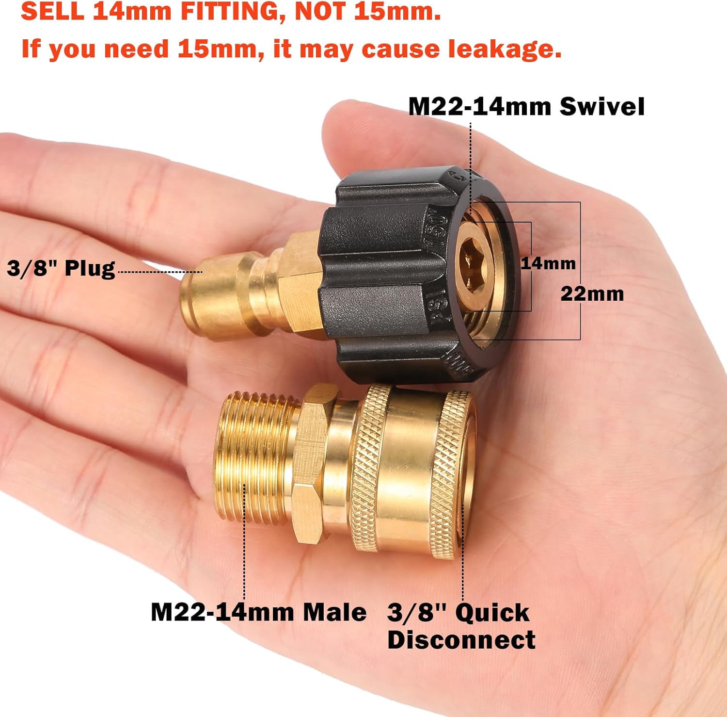Pressure Washer Quick Connect Fittings, Quick Connect Kit M22 14mm to 3/8 Inch, 2 Pieces - Image 2