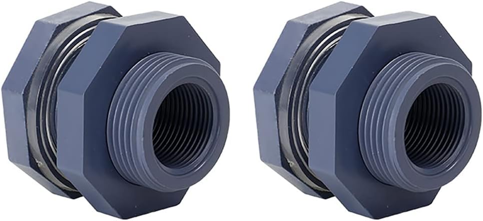 2 Pieces 3/4 Inch PVC Bulkhead Fitting for Water Barrel, Water Tank, Rain Barrels,NPT3/4 female thread(1 inch I.D.) PVC - Image 1