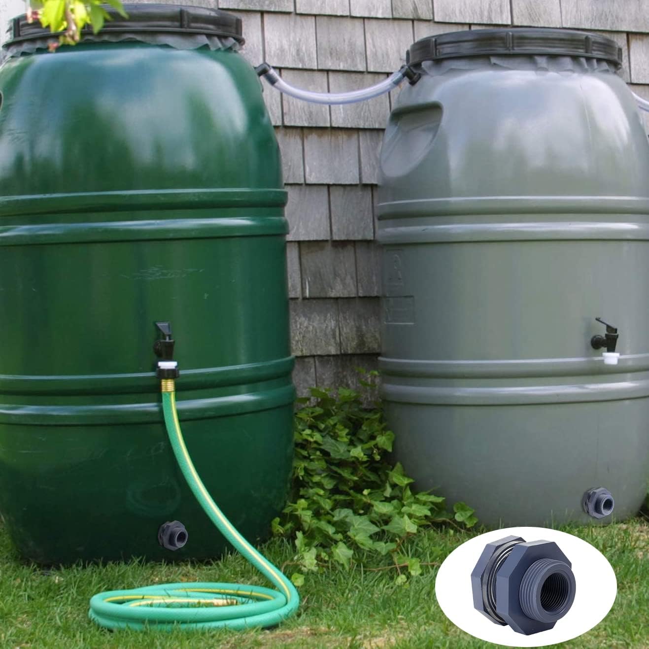 2 Pieces 3/4 Inch PVC Bulkhead Fitting for Water Barrel, Water Tank, Rain Barrels,NPT3/4 female thread(1 inch I.D.) PVC - Image 5