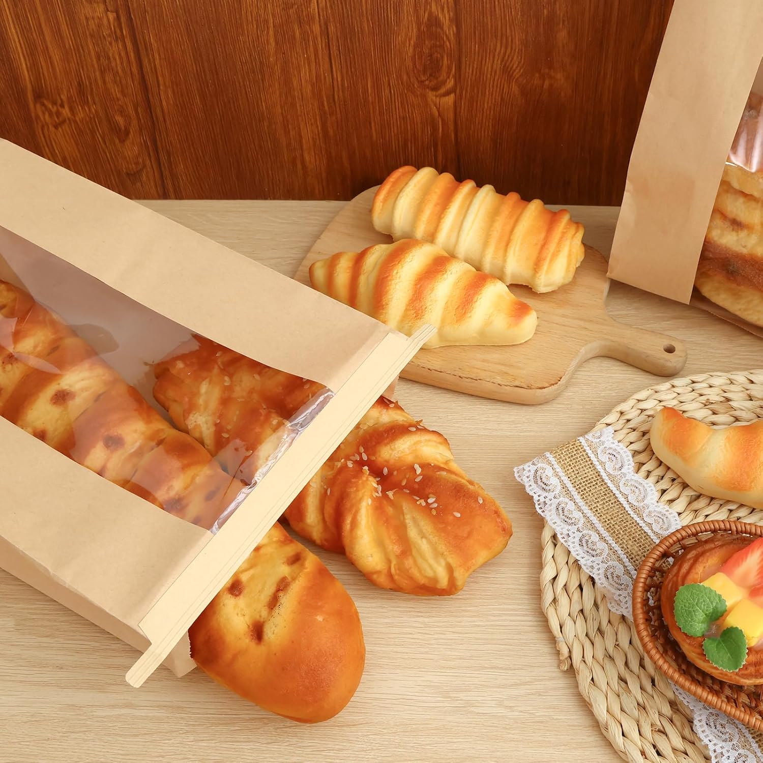 120 Pack Large Paper Bread Bags for Homemade Bread, 13.7x8.3x3.5 Inches, Sourdough Bread Bags with Tin Tie Tab and Clear Front Window, Includes 144 Label Seal Stickers (Brown) - Image 6