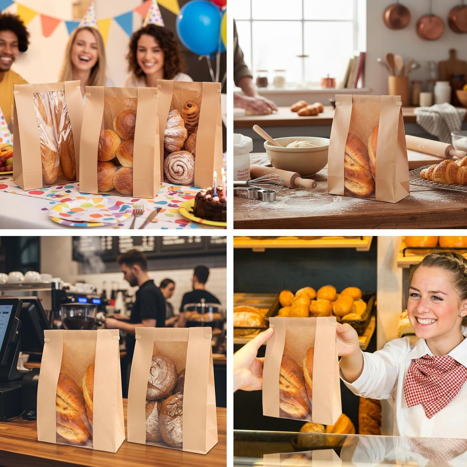 120 Pack Large Paper Bread Bags for Homemade Bread, 13.7x8.3x3.5 Inches, Sourdough Bread Bags with Tin Tie Tab and Clear Front Window, Includes 144 Label Seal Stickers (Brown) - Image 7
