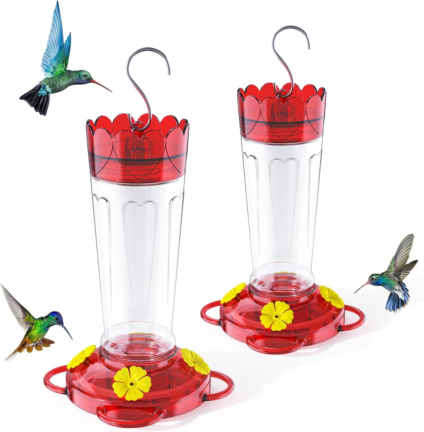 Plastic Hummingbird Feeder, 2-Pack 14 OZ Ant & Bee Proof Hummingbird Feeders for Outdoors Hanging, Leak-Proof Nectar Feeders with 4 Feeding Ports and Perches, Gifts for Mom, Birdlovers - Image 1