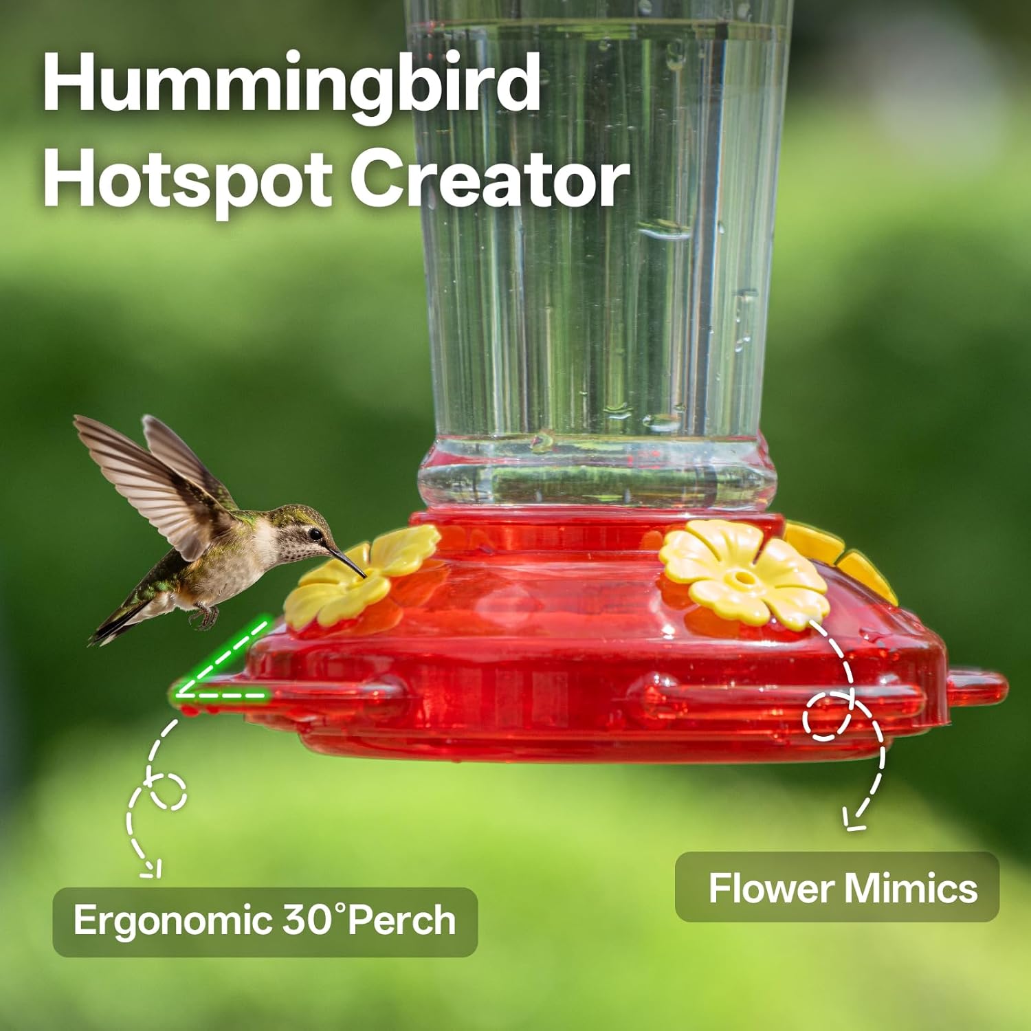 Plastic Hummingbird Feeder, 2-Pack 14 OZ Ant & Bee Proof Hummingbird Feeders for Outdoors Hanging, Leak-Proof Nectar Feeders with 4 Feeding Ports and Perches, Gifts for Mom, Birdlovers - Image 4