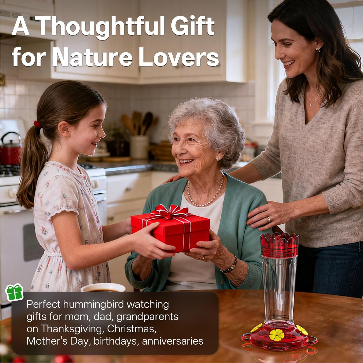 Plastic Hummingbird Feeder, 2-Pack 14 OZ Ant & Bee Proof Hummingbird Feeders for Outdoors Hanging, Leak-Proof Nectar Feeders with 4 Feeding Ports and Perches, Gifts for Mom, Birdlovers - Image 5