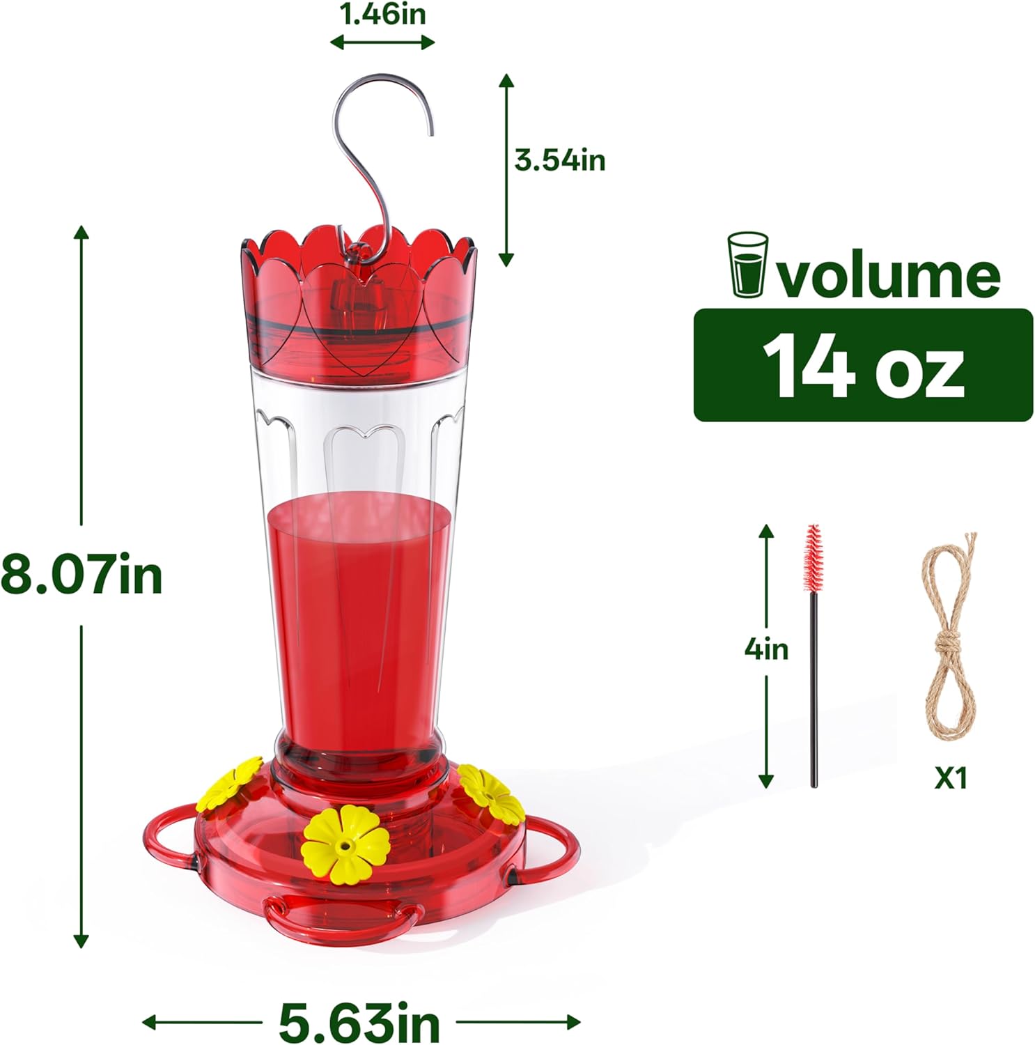 Plastic Hummingbird Feeder, 2-Pack 14 OZ Ant & Bee Proof Hummingbird Feeders for Outdoors Hanging, Leak-Proof Nectar Feeders with 4 Feeding Ports and Perches, Gifts for Mom, Birdlovers - Image 6