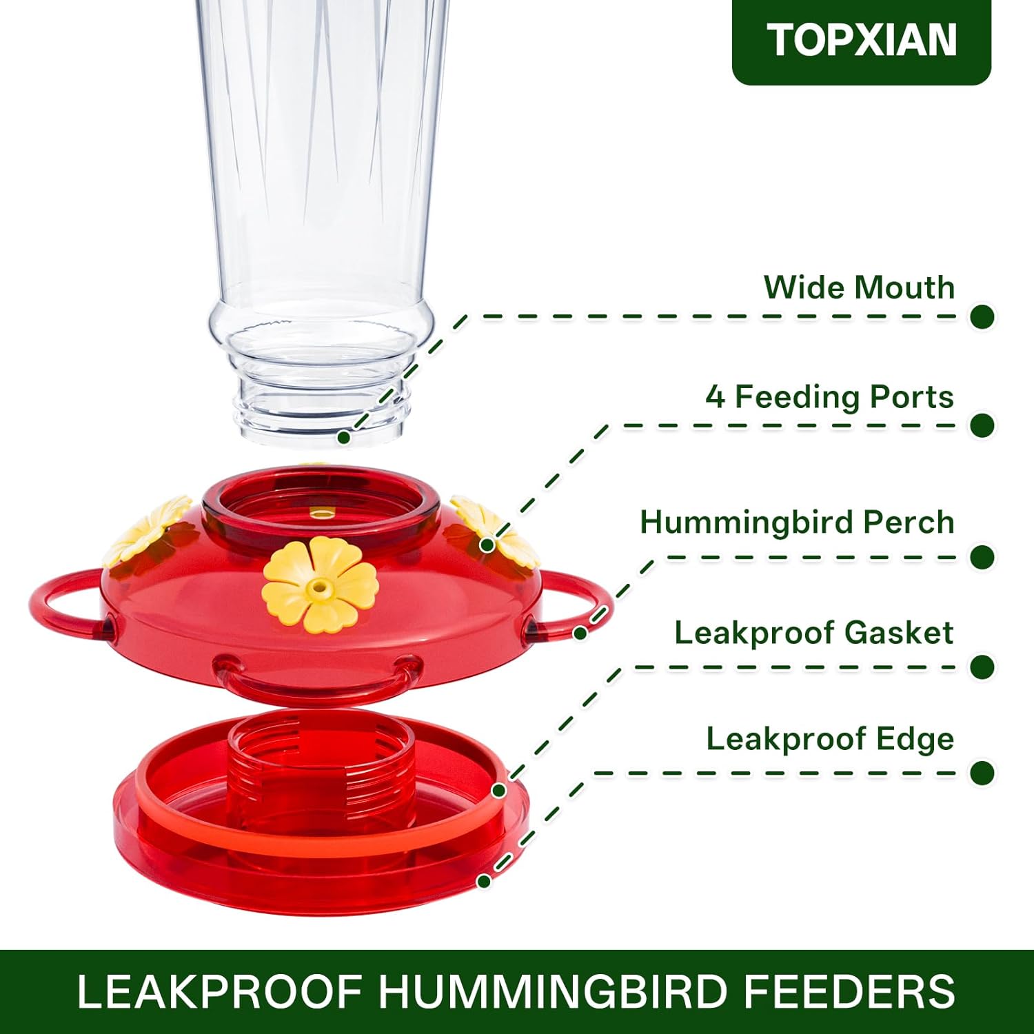 Plastic Hummingbird Feeder, 2-Pack 14 OZ Ant & Bee Proof Hummingbird Feeders for Outdoors Hanging, Leak-Proof Nectar Feeders with 4 Feeding Ports and Perches, Gifts for Mom, Birdlovers - Image 7