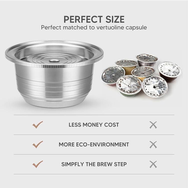 Reusable Coffee Capsule, Stainless Steel Refillable Coffee Pod Brewing Espresso 230ML/8OZ，V-ertuoline Metal Pod Coffee Pod Compatible for Ne-spreso Ver-tuoline GCA1 De-longhi ENV135S - Image 3