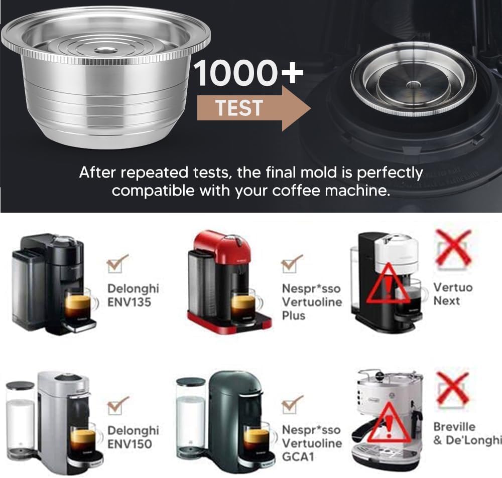 Reusable Coffee Capsule, Stainless Steel Refillable Coffee Pod Brewing Espresso 230ML/8OZ，V-ertuoline Metal Pod Coffee Pod Compatible for Ne-spreso Ver-tuoline GCA1 De-longhi ENV135S - Image 7