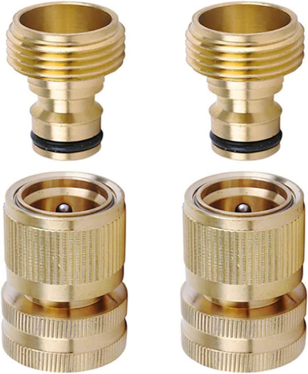 Brass Hose Quick Connect, 3/4 Inch GHT Thread Garden Hose Quick Connector No-Leak Water Hose Quick Connect Fittings Male and Female - 2Packs - Image 1