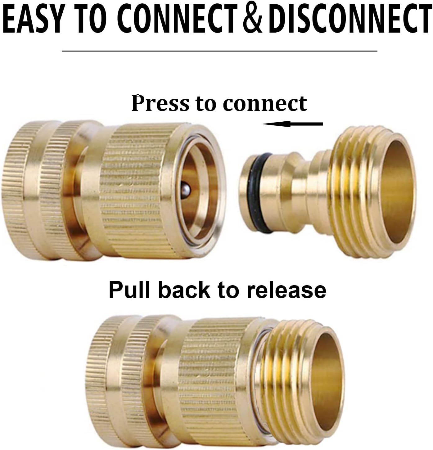 Brass Hose Quick Connect, 3/4 Inch GHT Thread Garden Hose Quick Connector No-Leak Water Hose Quick Connect Fittings Male and Female - 2Packs - Image 4