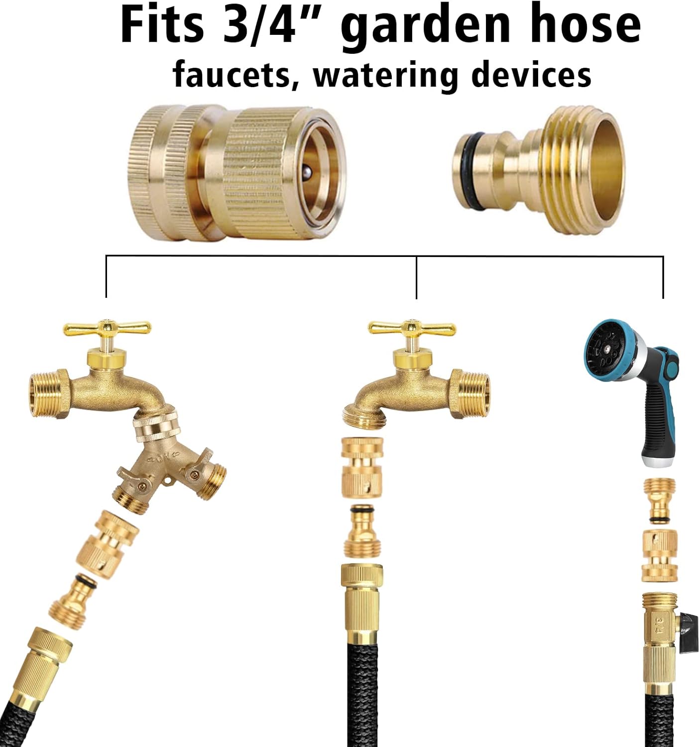 Brass Hose Quick Connect, 3/4 Inch GHT Thread Garden Hose Quick Connector No-Leak Water Hose Quick Connect Fittings Male and Female - 2Packs - Image 5