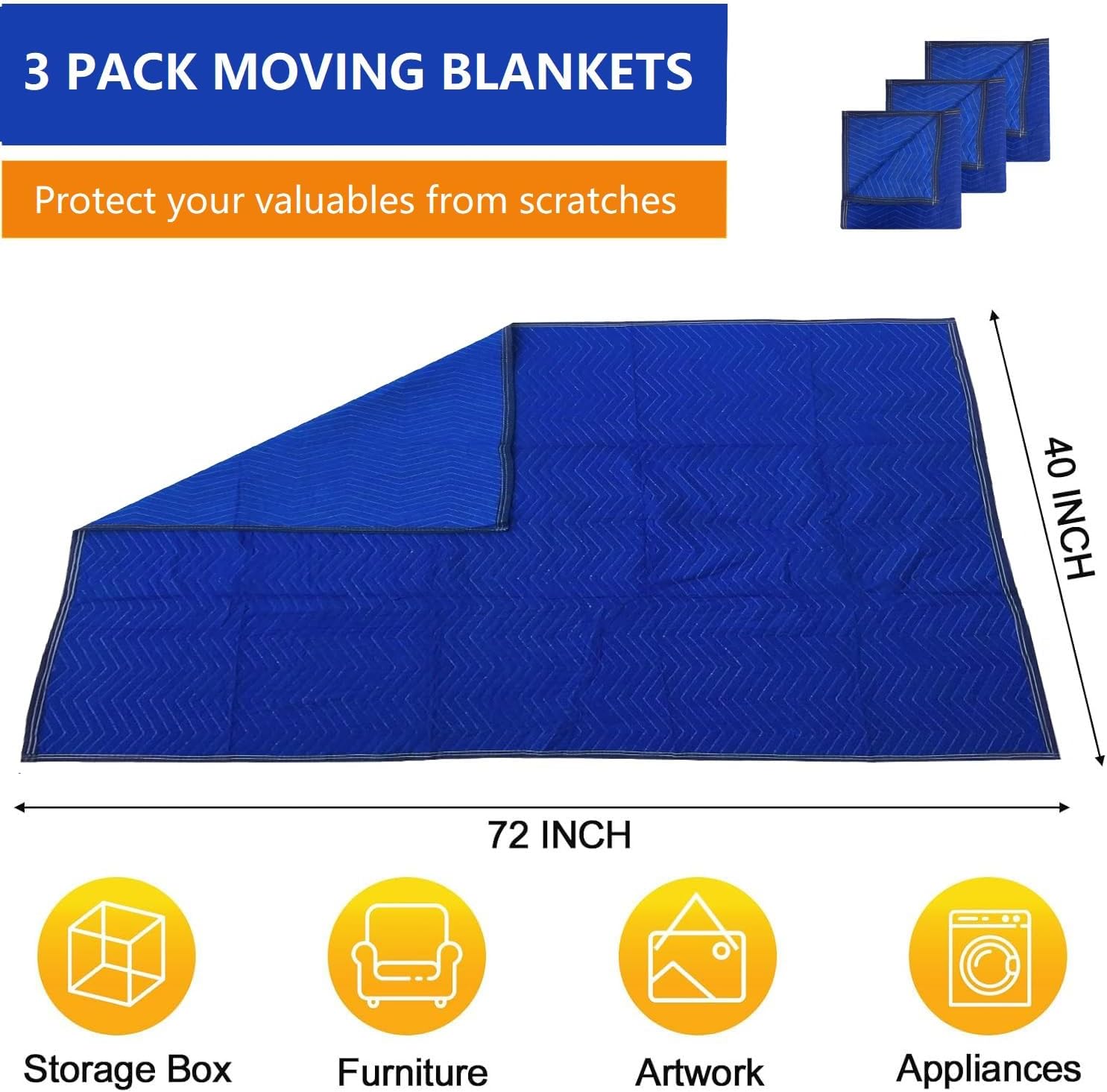 3 Pack Moving Blankets 40x72in Heavy Duty Padded Packing Blankets for Moving Shipping Protecting Furniture Professional Quilted Furniture Blankets for Moving Supplies - Image 2