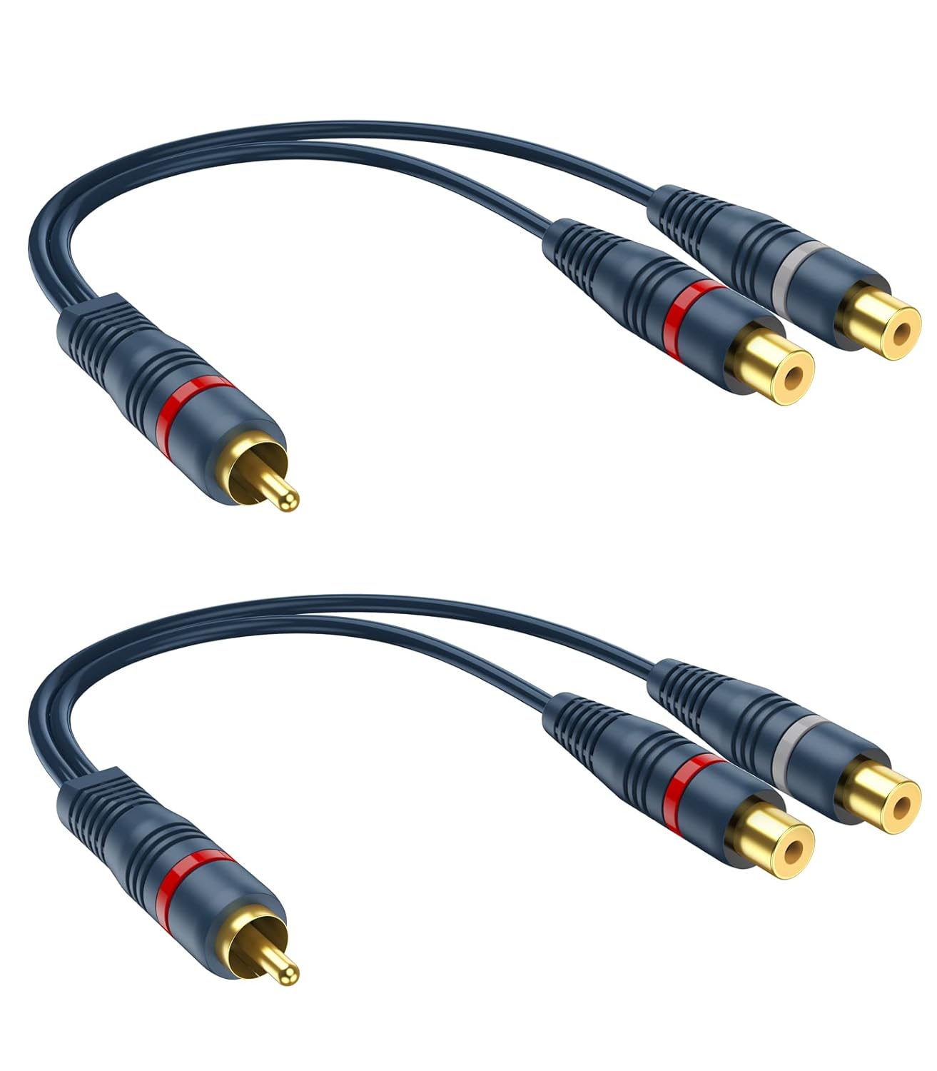 RCA Splitter 1 Male 2 Female 2 Pack, RCA Y Splitter Cable Audio Video Adapter Extension Cord 0.2m/8inch for Subwoofer Speakers - Image 1