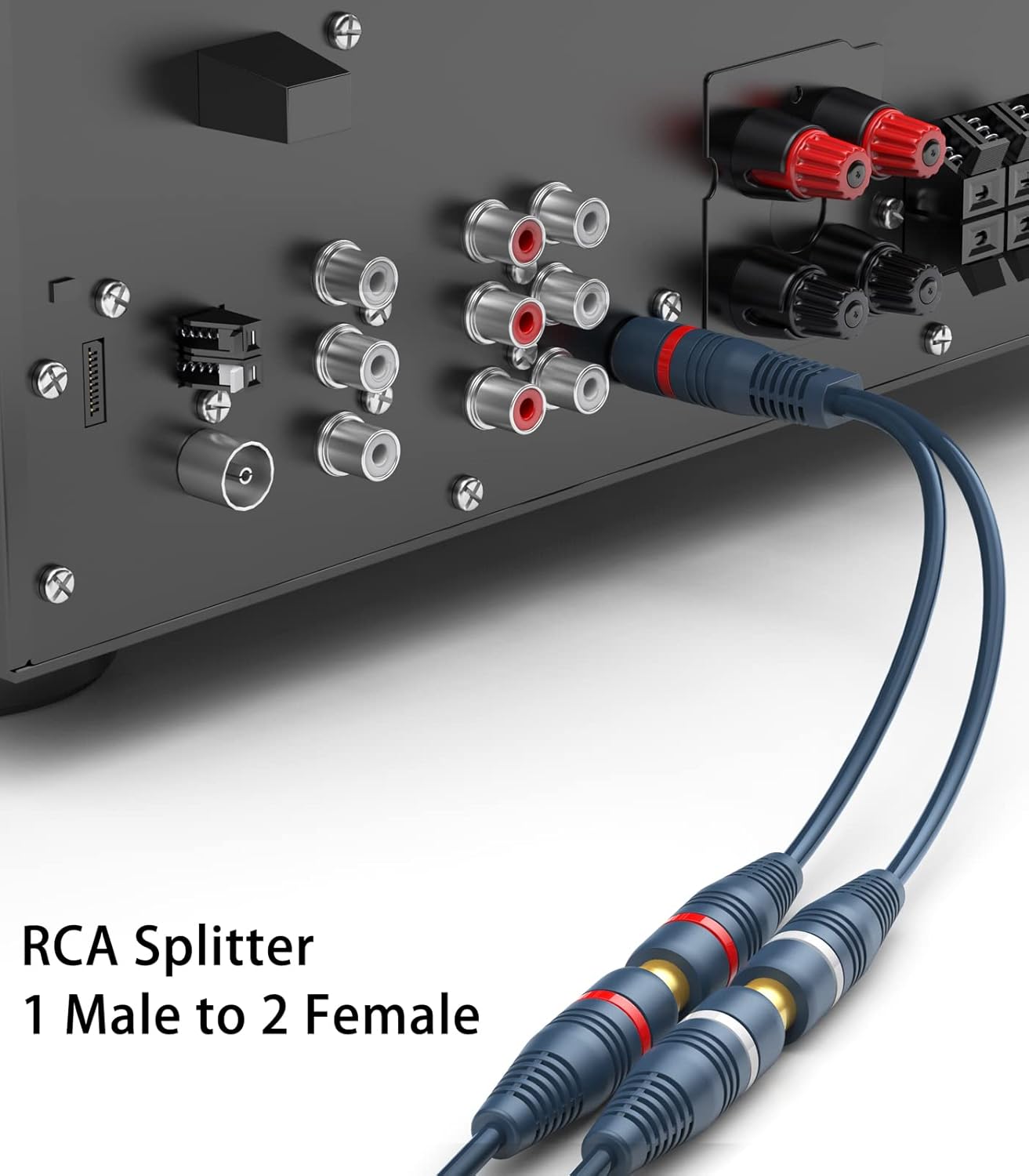 RCA Splitter 1 Male 2 Female 2 Pack, RCA Y Splitter Cable Audio Video Adapter Extension Cord 0.2m/8inch for Subwoofer Speakers - Image 2