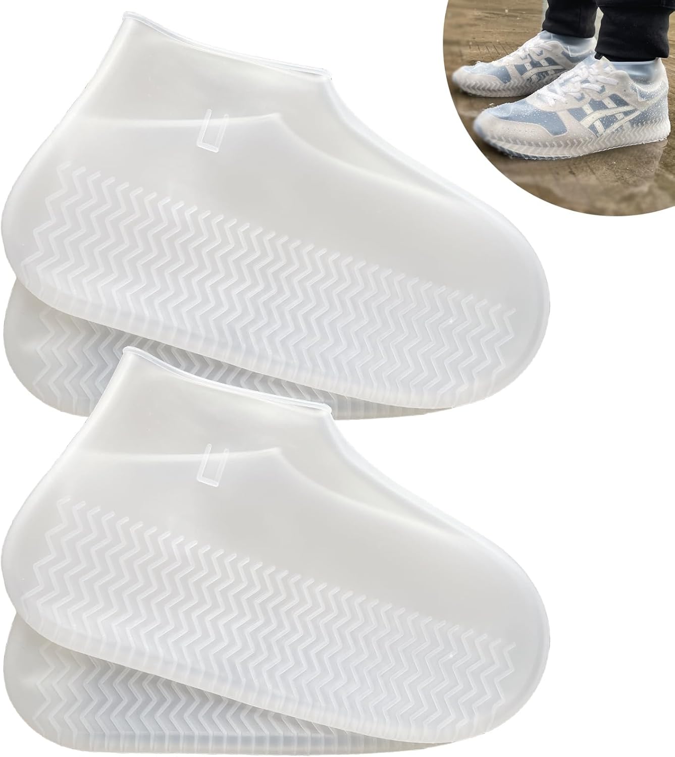 Waterproof Shoe Covers 2 Pairs,Rain Shoe Covers Reusable Silicone Non Slip Shoe Covers for Outdoor,Rain Shoe Covers for Women and Men (Clear, Large) - Image 1
