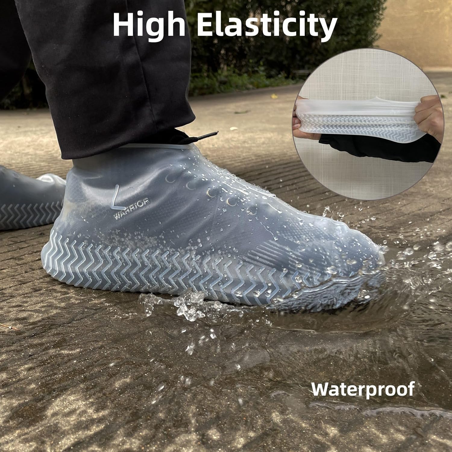 Waterproof Shoe Covers 2 Pairs,Rain Shoe Covers Reusable Silicone Non Slip Shoe Covers for Outdoor,Rain Shoe Covers for Women and Men (Clear, Large) - Image 3