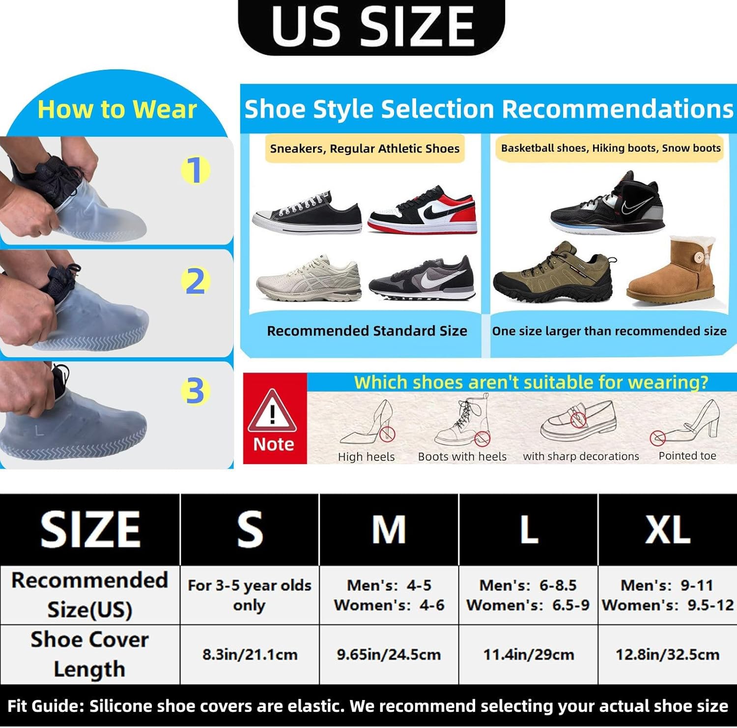 Waterproof Shoe Covers 2 Pairs,Rain Shoe Covers Reusable Silicone Non Slip Shoe Covers for Outdoor,Rain Shoe Covers for Women and Men (Clear, Large) - Image 5