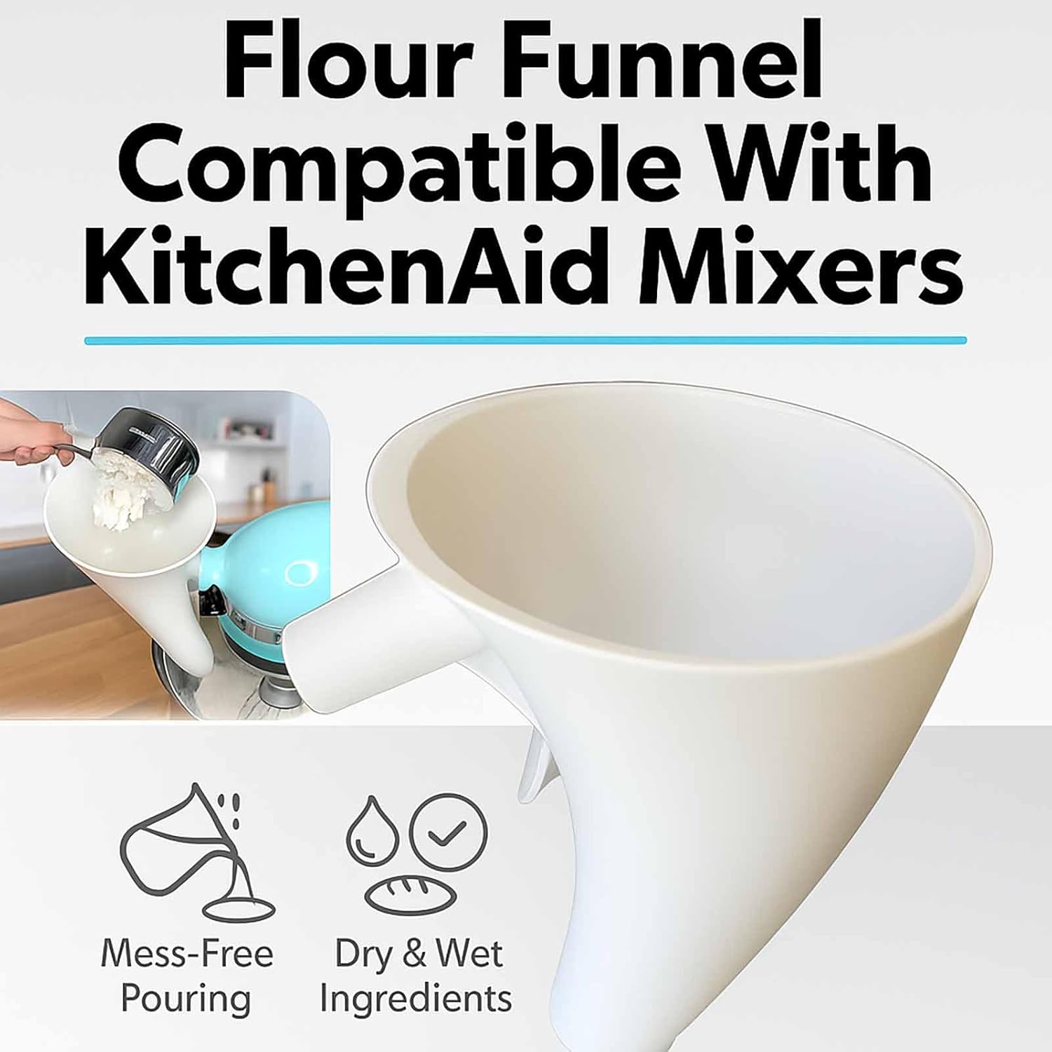 Funnel for Kitchen Aid Mixer, Kitchen Aid Accessories and Attachments, Pouring Chute for Kitchid Mixer, Fits Tilt-Head 4.5–5 Qt (KSM150), Durable Dishwasher-Safe Baking Tool - Image 2