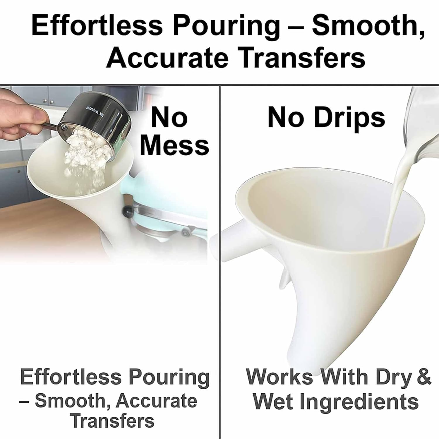 Funnel for Kitchen Aid Mixer, Kitchen Aid Accessories and Attachments, Pouring Chute for Kitchid Mixer, Fits Tilt-Head 4.5–5 Qt (KSM150), Durable Dishwasher-Safe Baking Tool - Image 3