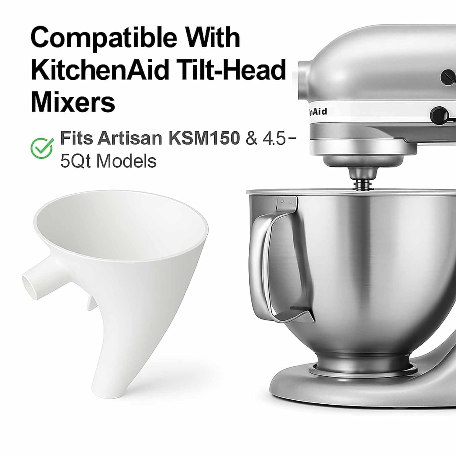 Funnel for Kitchen Aid Mixer, Kitchen Aid Accessories and Attachments, Pouring Chute for Kitchid Mixer, Fits Tilt-Head 4.5–5 Qt (KSM150), Durable Dishwasher-Safe Baking Tool - Image 4