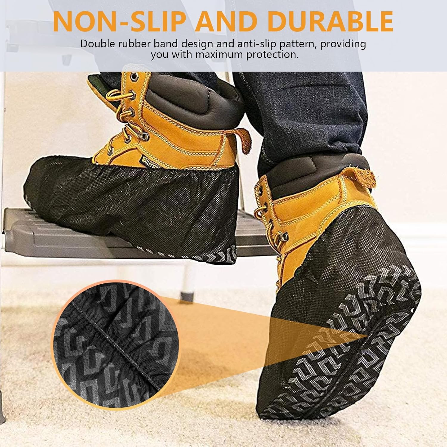Shoe Covers Disposable 50 Pack (25 Pairs) - Durable, Non-Slip, Water Resistant, and Recyclable Boot Covers for Indoor and Outdoor Use - One Size Fits Most (Non-woven-Black) - Image 3