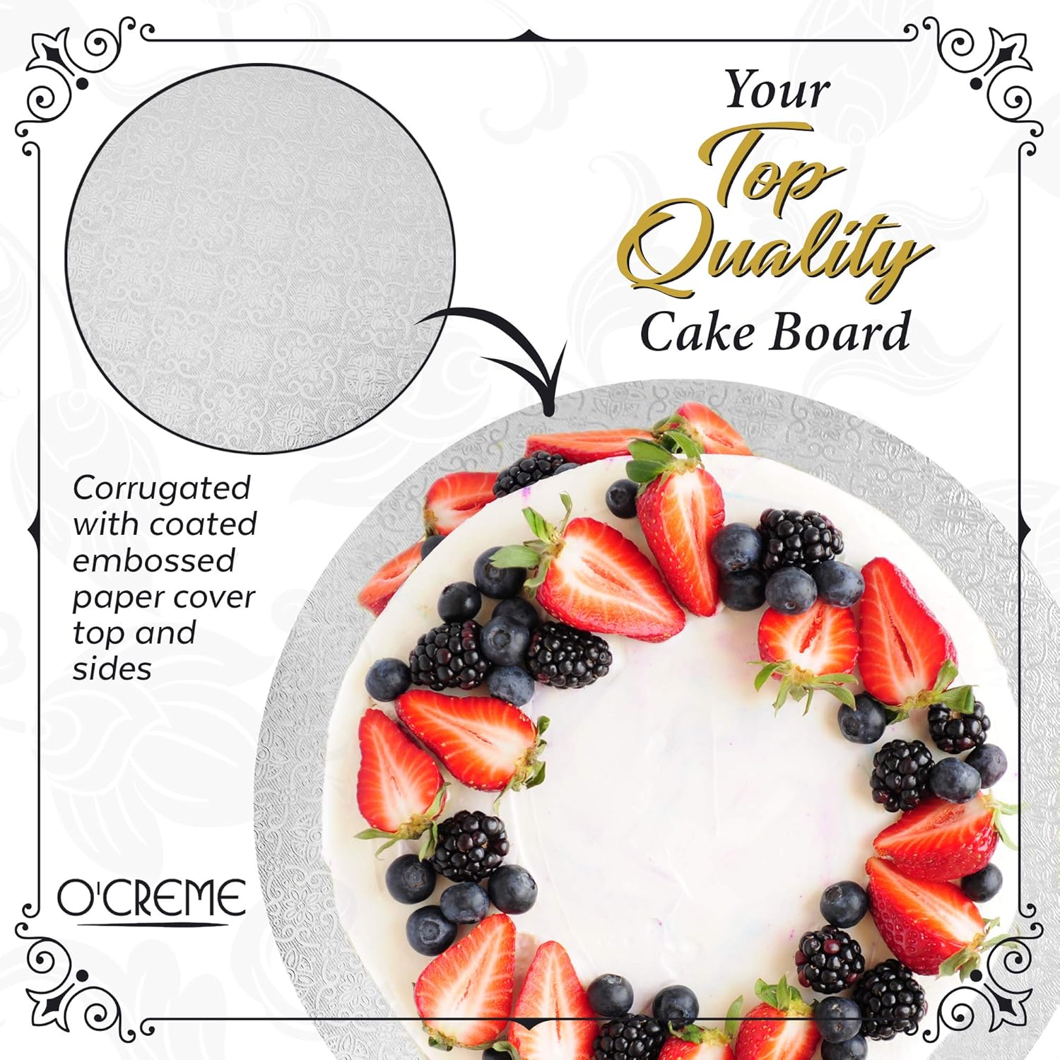 White Wraparound Cake Pastry Round Drum Board 1/4 Inch Thick, 12 Inch Diameter - Pack of 10 - Image 3