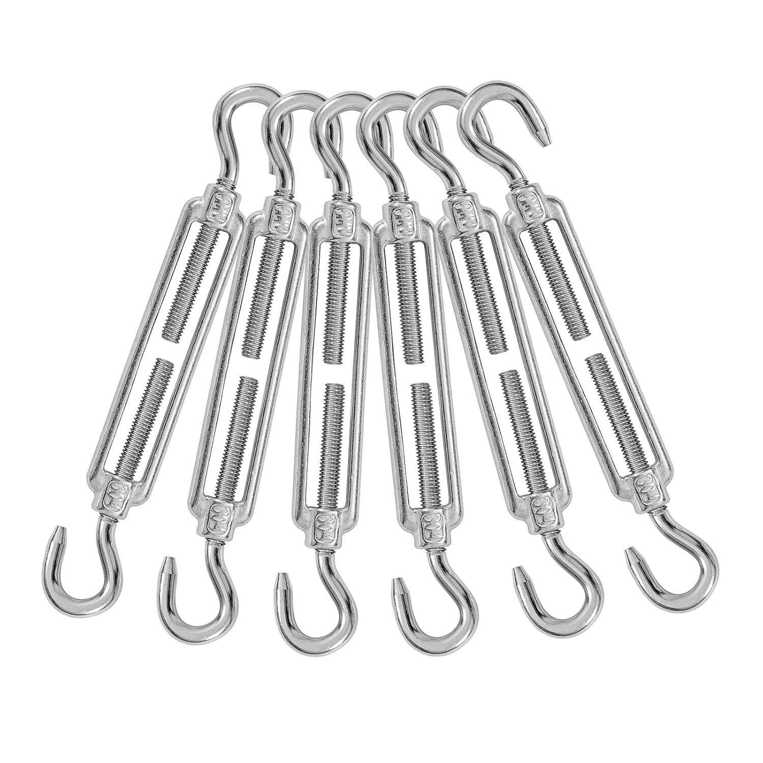 6PCS M6 Hook & Hook Turnbuckle 304 Stainless Steel Turnbuckle Wire Rope Tension Heavy Duty Turnbuckles for Cable Railing Wire Rope Hardware Kit (M6, Hook & Hook) - Image 1