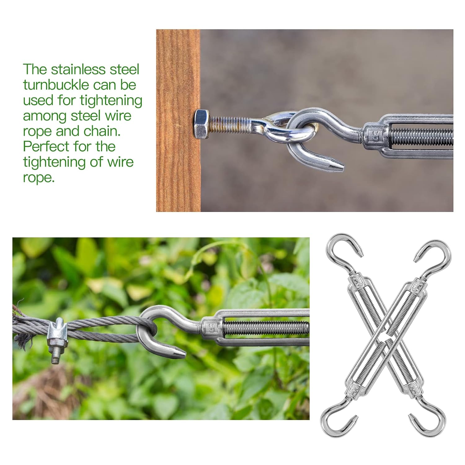 6PCS M6 Hook & Hook Turnbuckle 304 Stainless Steel Turnbuckle Wire Rope Tension Heavy Duty Turnbuckles for Cable Railing Wire Rope Hardware Kit (M6, Hook & Hook) - Image 6