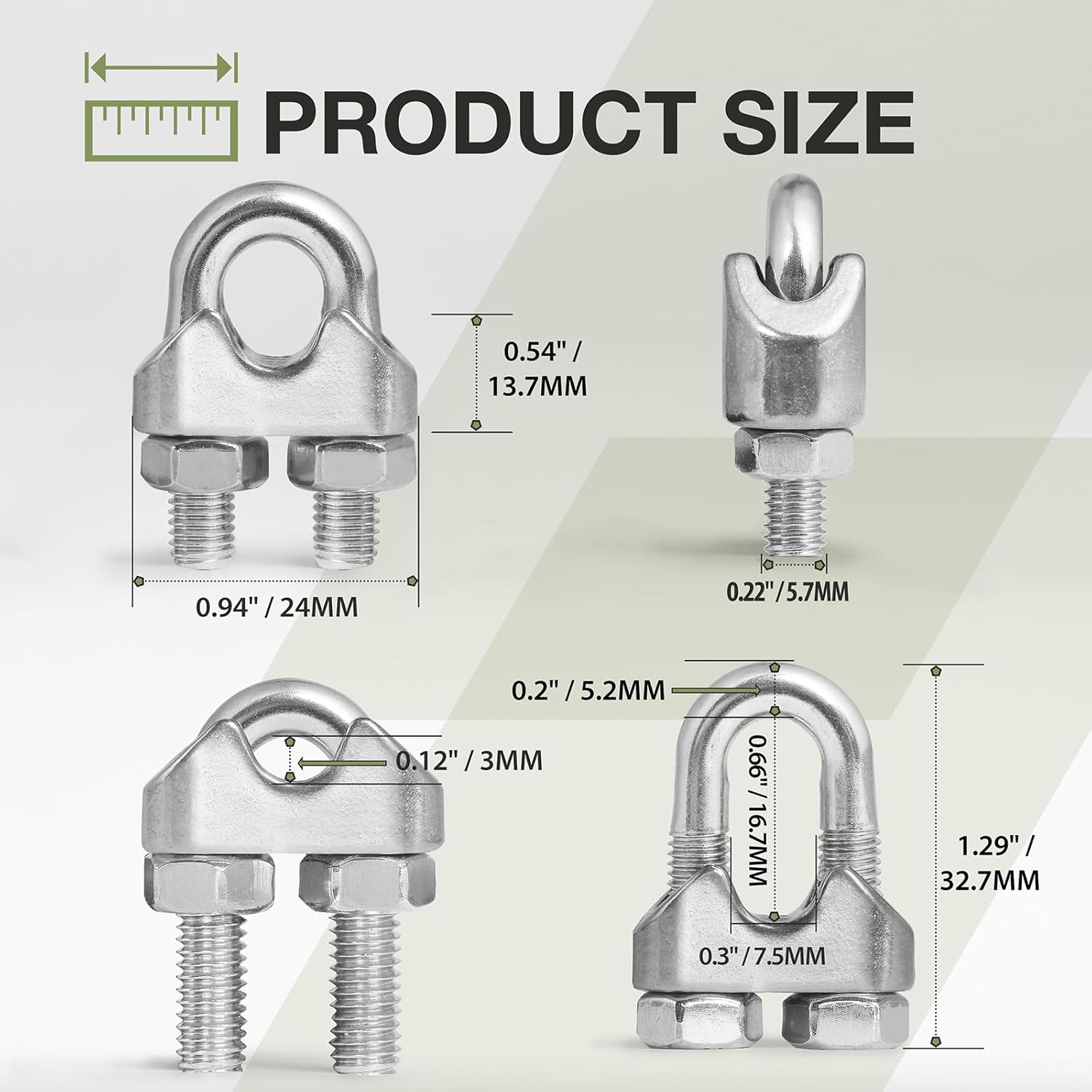4pcs M6 Wire Rope Clamp, 1/4 inch Cable Clamps Stainless Steel Wire Rope Clips - Image 3