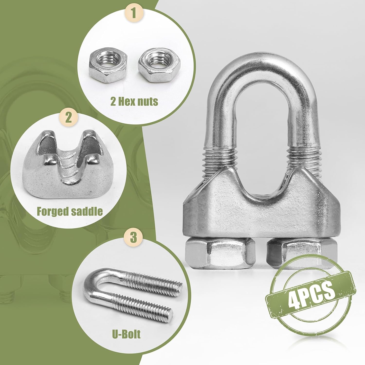 4pcs M6 Wire Rope Clamp, 1/4 inch Cable Clamps Stainless Steel Wire Rope Clips - Image 4