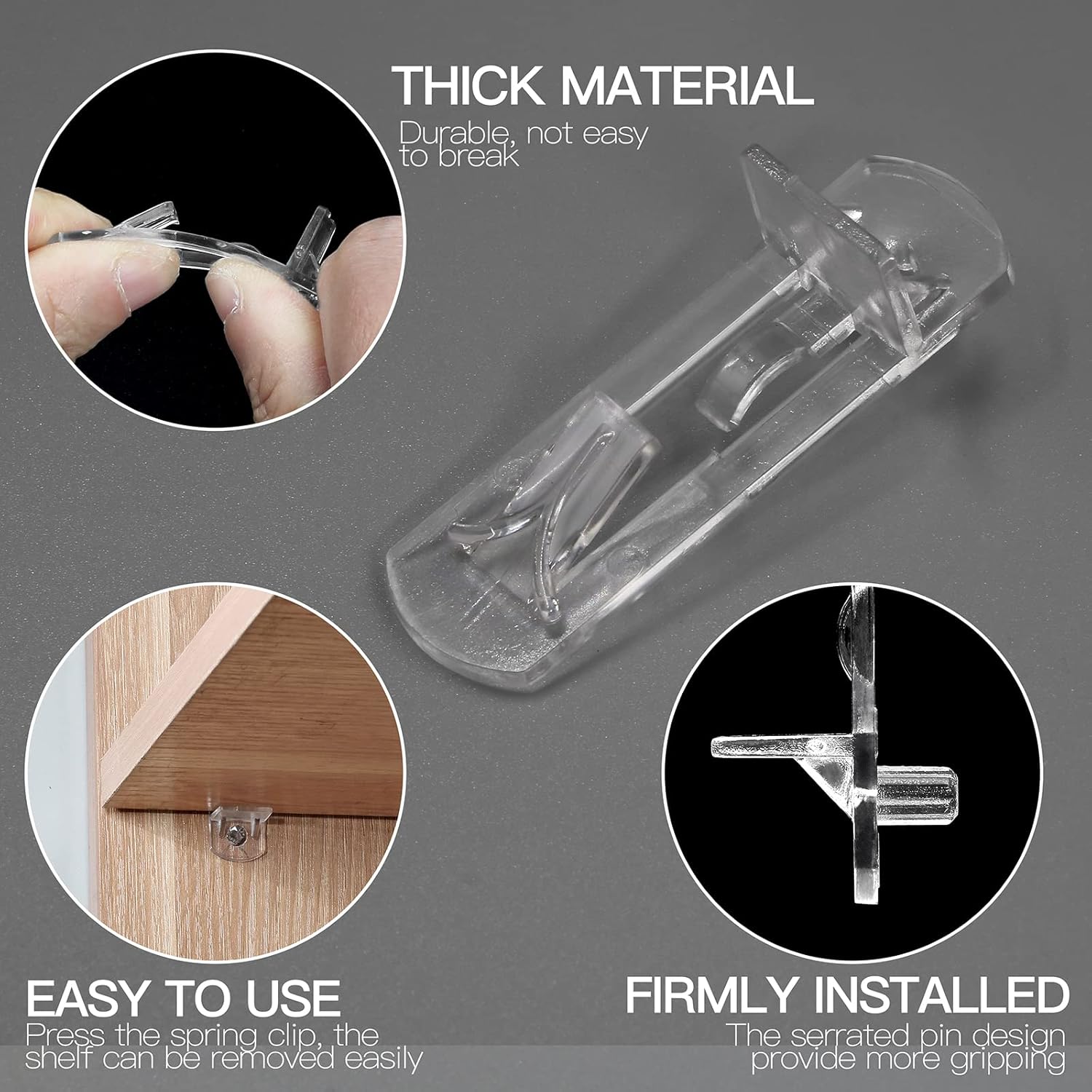 10pcs Locking Shelf Pins – 5mm Cabinet Shelf Pegs, Clear Plastic Shelf Clips for 3/4