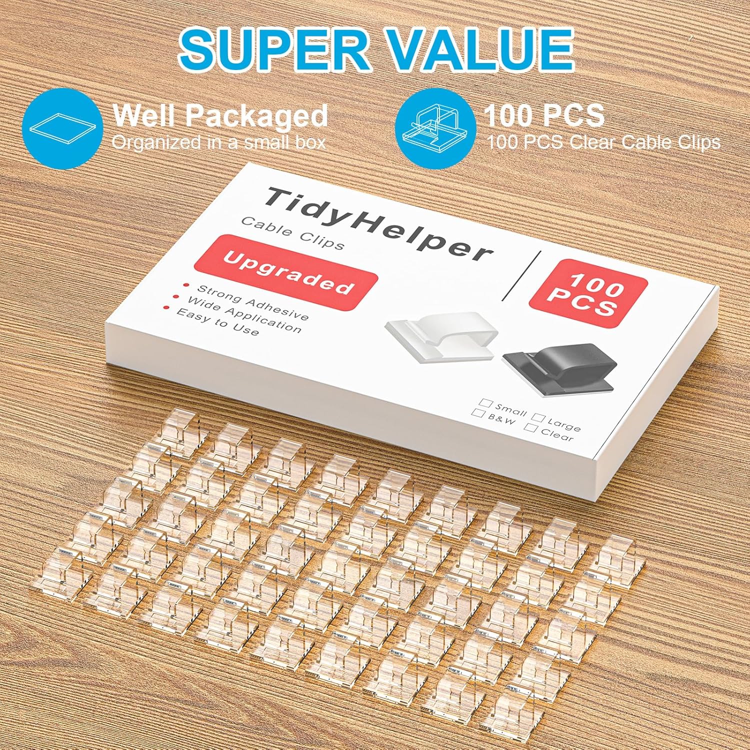 100 PCS Cable Clips, Upgraded Adhesive Cord Clips for Wires on Wall, Strong Wire Holders Cord Organizer for Cable Management, Christmas Lights, USB, Phone Charger, Cat 6, Car Dash Cam (Small, Clear) - Image 3