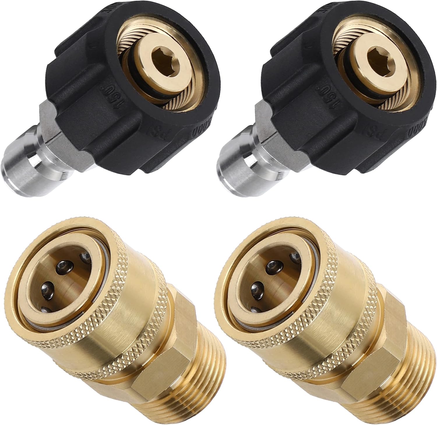 Pressure Washer Adapter Set, Quick Connect Kit, Metric M22 15mm Female to M22 Male Fitting, 5000 PSI, 4 Pcs - Image 1
