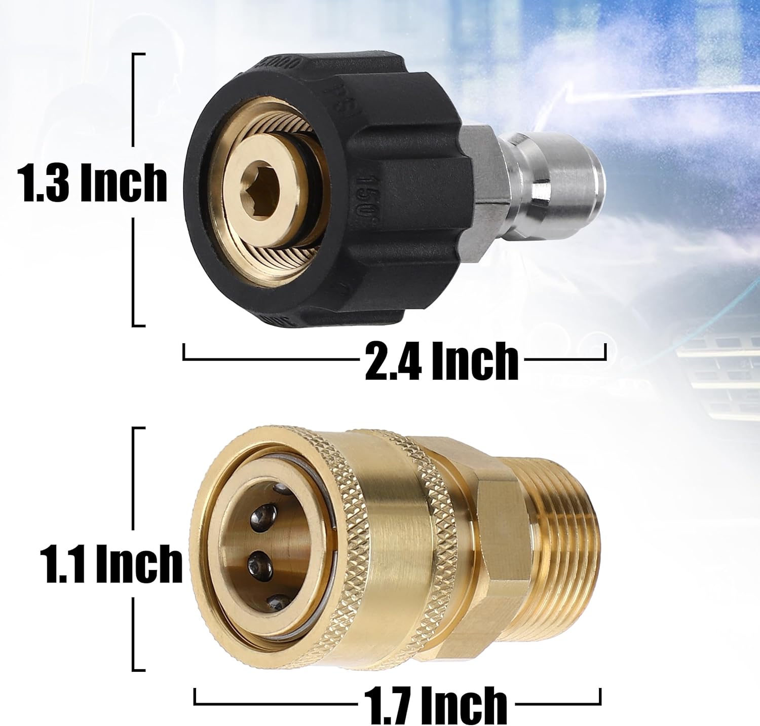 Pressure Washer Adapter Set, Quick Connect Kit, Metric M22 15mm Female to M22 Male Fitting, 5000 PSI, 4 Pcs - Image 4
