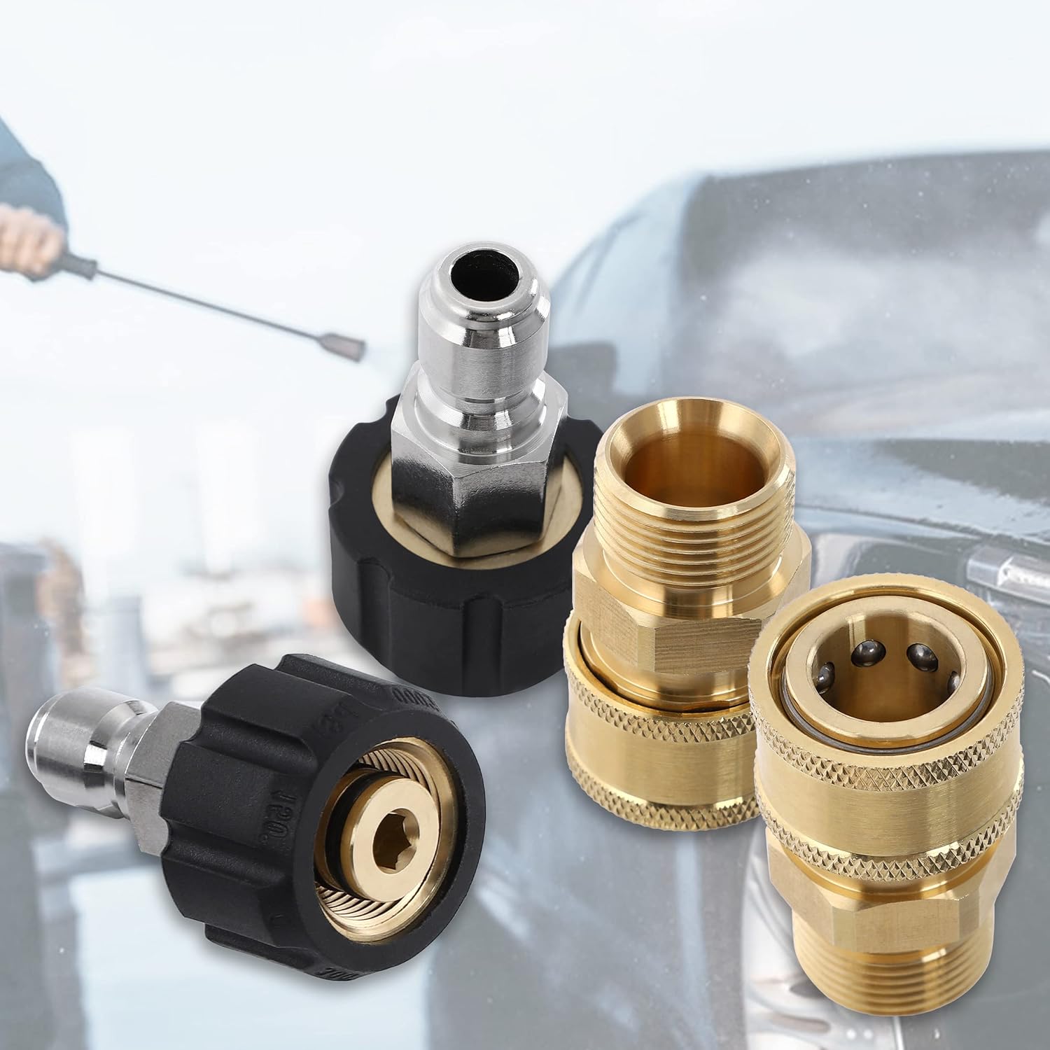 Pressure Washer Adapter Set, Quick Connect Kit, Metric M22 15mm Female to M22 Male Fitting, 5000 PSI, 4 Pcs - Image 6